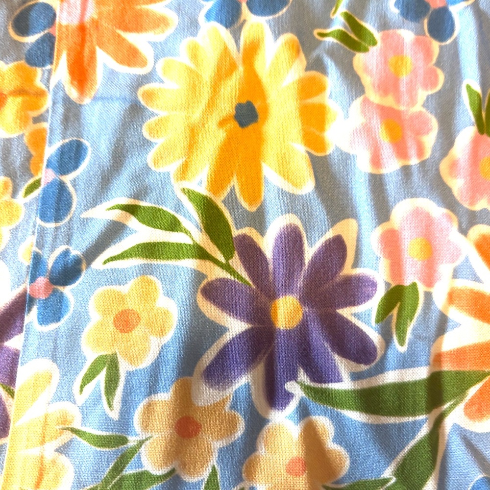 Sky blue and colourful flowers lightweight side smocked viscose dress NWT - Picture 3 of 12